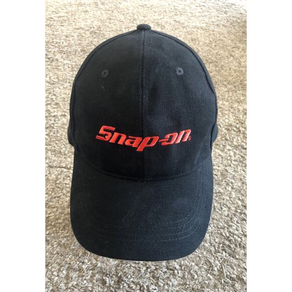 Vintage Y2K Snap-On Red Embroidered Spell Out Logo Adjustable Black Trucker Hat - Picture 1 of 10